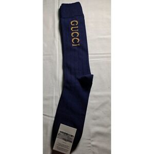 Gucci Intarsia Knit Cotton Long Logo Socks 732697 Medium 24-26 CM